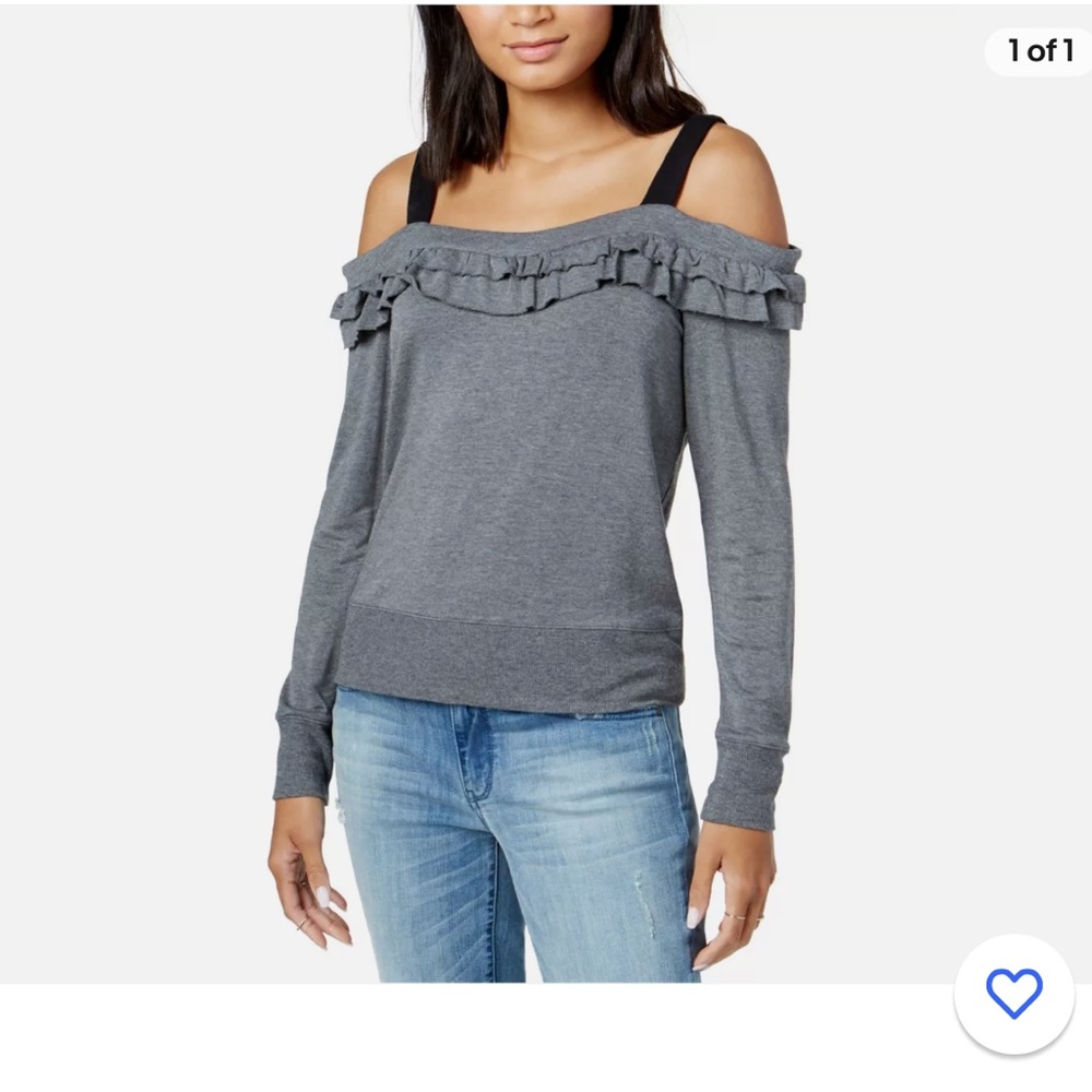 Maison Jules Women’s Ruffled Sweatshirt, Grey Color, Size Large